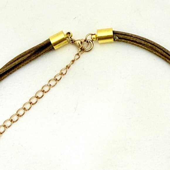 Multistrand Cord Necklace with Gold Tone Feather/Leaf Dangles/Elements - Picture 5 of 5